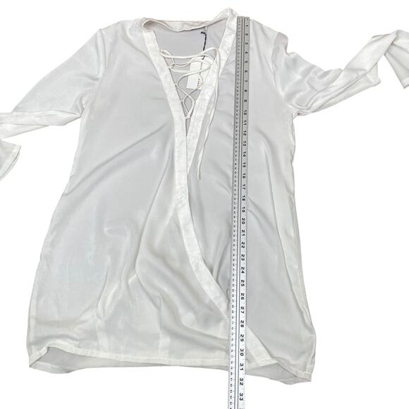 Rat & Boa NWT Rare Ivory Satin Lace Up Crossover Wrap Tunic Top SZ L - Picture 9 of 10